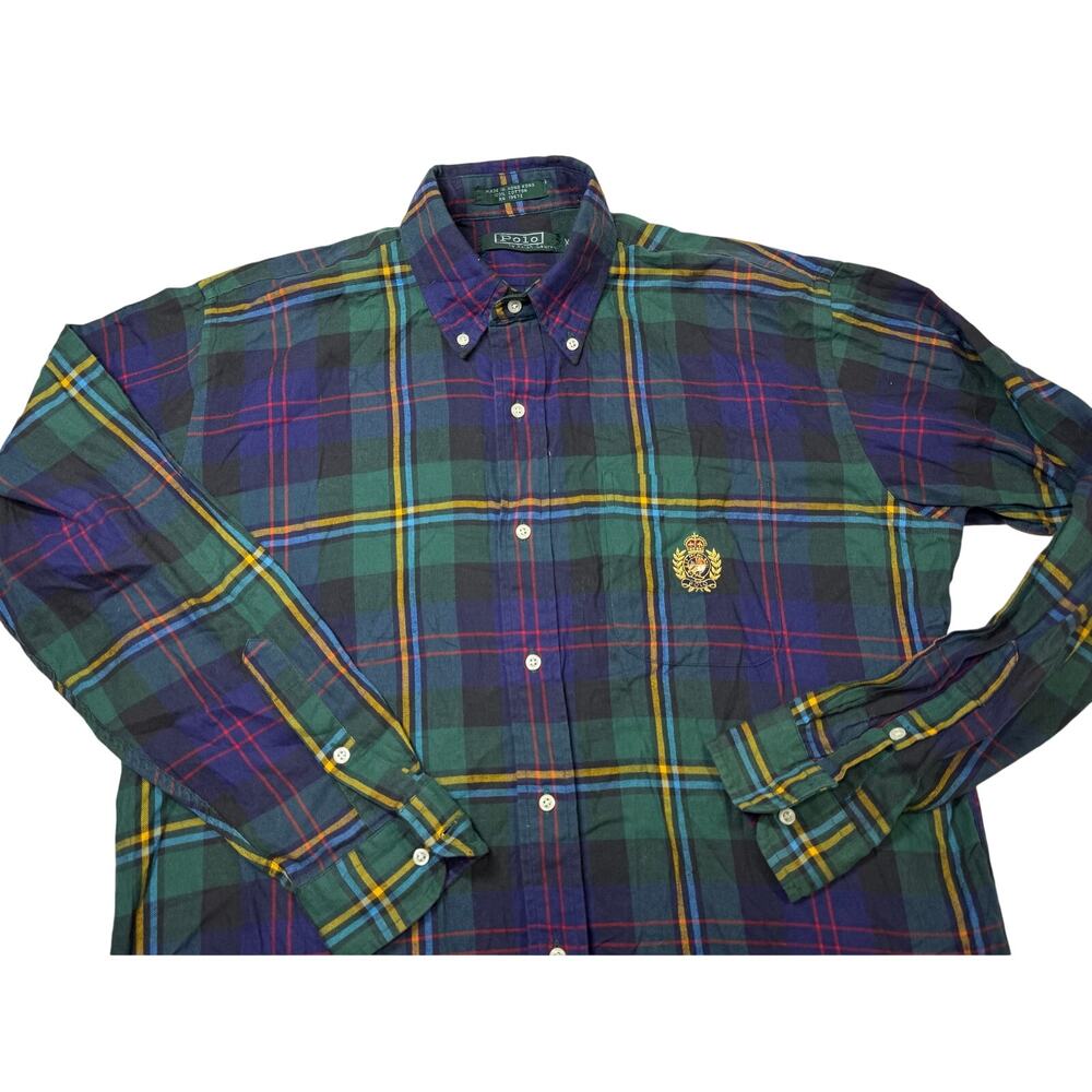 Polo Ralph Lauren Green Plaid Long Sleeve Button Down Womens Size XL Vintage